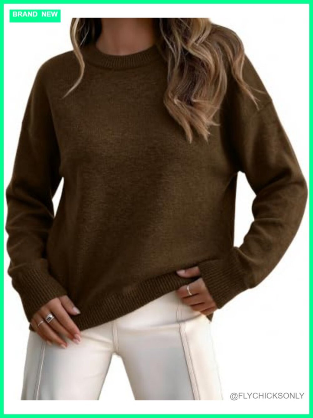 Women Oversized Crewneck Pullover Sweater Long Sleeve Ribbed Knit